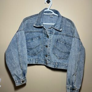 Q-X-F-S Oversized Light Blue Cropped Denim Jacket